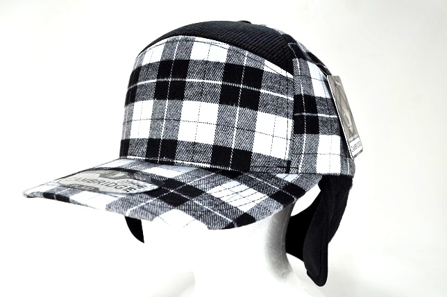 PLAID- 7PANEL PLAID SANDWICH VISOR (EARFLAP)- WHITE